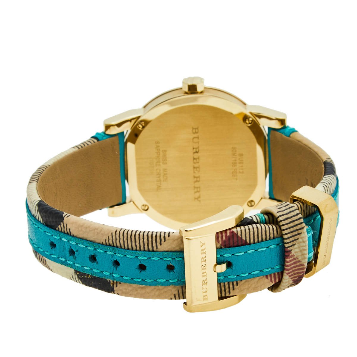 Burberry The City Gold Dial Turquoise Leather Strap Watch for Women - BU9018 Watches Burberry   