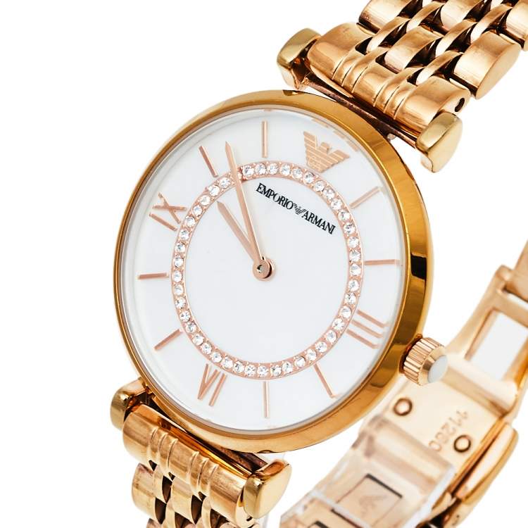 Emporio Armani Gianni T Bar Mother of Pearl Rose Gold Stainless Steel Strap Watch For Women - AR1909 Watches Emporio Armani   