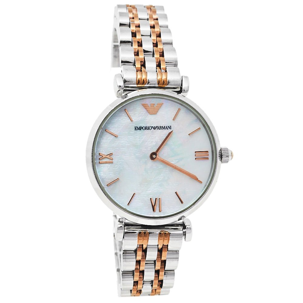 Emporio Armani Gianni T-Bar Mother of Pearl Dial Two Tone Stainless Steel Watch For Women - AR1987 Watches Emporio Armani   