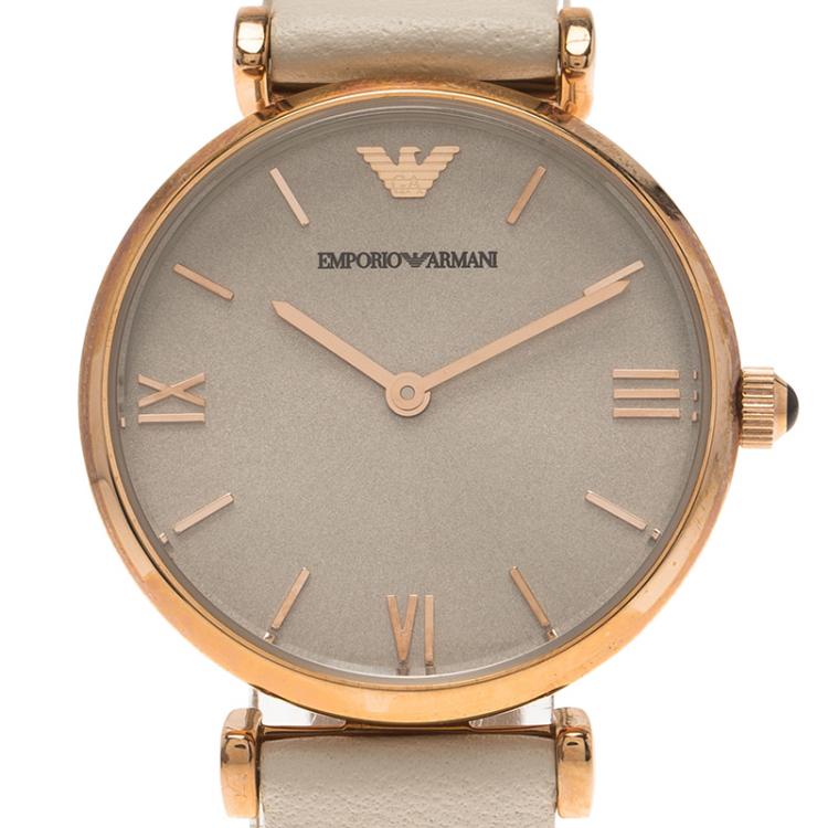 Emporio Armani Gianni T Bar Light Brown Dial White Leather Strap Watch For Women - AR1769 Watches Emporio Armani   