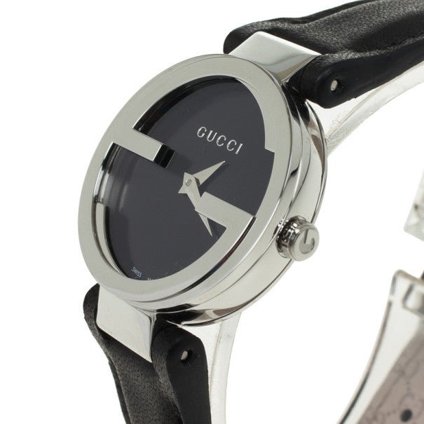 Gucci G Interlocking Black Dial Black Leather Strap Watch For Women - YA133301 Watches Gucci   