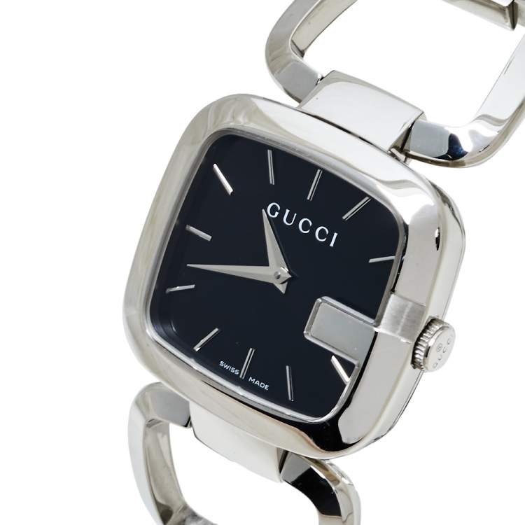 Gucci G Gucci Black Dial Silver Steel Strap Watch For Women - YA125407 Watches Gucci   