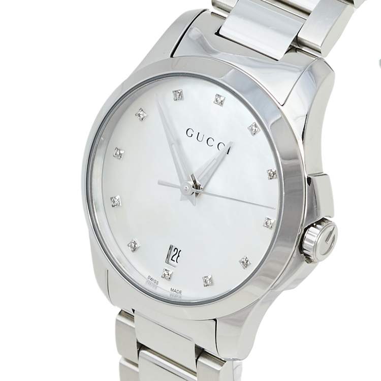 Gucci G Timeless Mother of Pearl Dial Silver Steel Strap Watch For Women - YA126542 Watches Gucci   