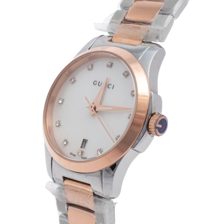 Gucci G Timeless Mother of Pearl Dial Two Tone Steel Strap Watch For Women - YA126544 Watches Gucci   