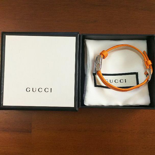 Gucci G-Frame Square Mother of Pearl Orange Dial Orange Leather Strap Watch For Women - YA128532 Watches Gucci   