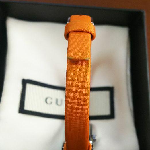 Gucci G-Frame Square Mother of Pearl Orange Dial Orange Leather Strap Watch For Women - YA128532 Watches Gucci   