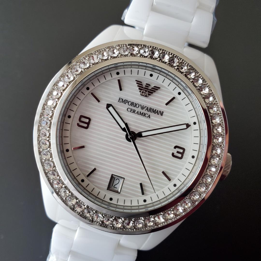 Emporio Armani Ceramica White Mother of Pearl Dial Stainless Steel Strap Watch For Women - AR1426 Watches Emporio Armani   