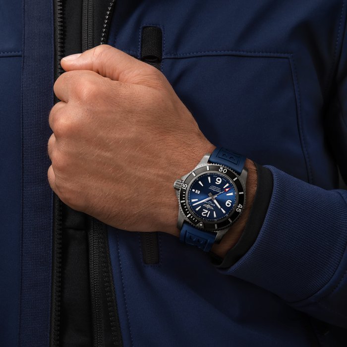 Breitling Superocean Automatic 46mm Blue Dial Blue Rubber Strap Watch for Men - M17368D71C1S1 Watches Breitling   