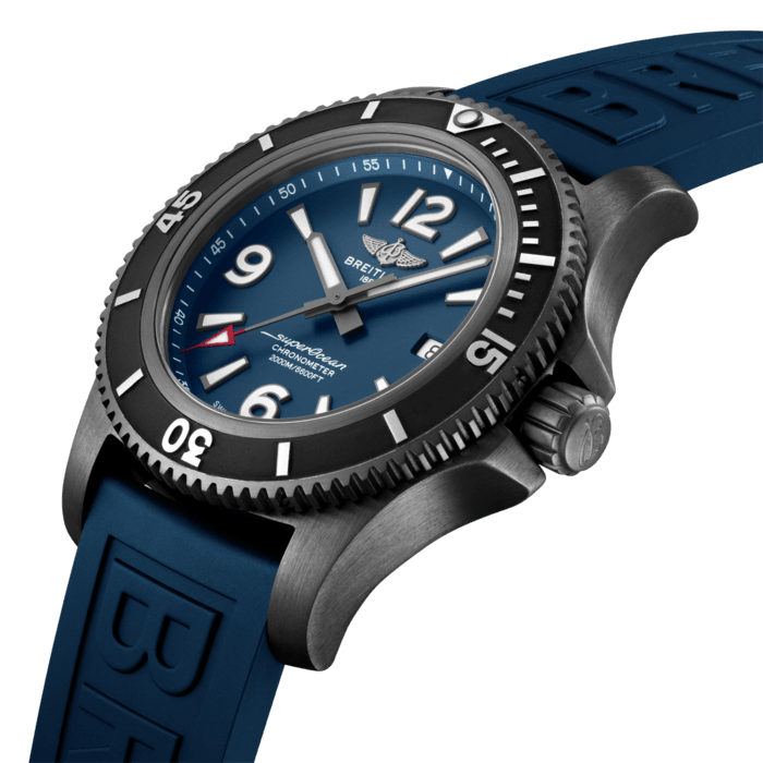 Breitling Superocean Automatic 46mm Blue Dial Blue Rubber Strap Watch for Men - M17368D71C1S1 Watches Breitling   