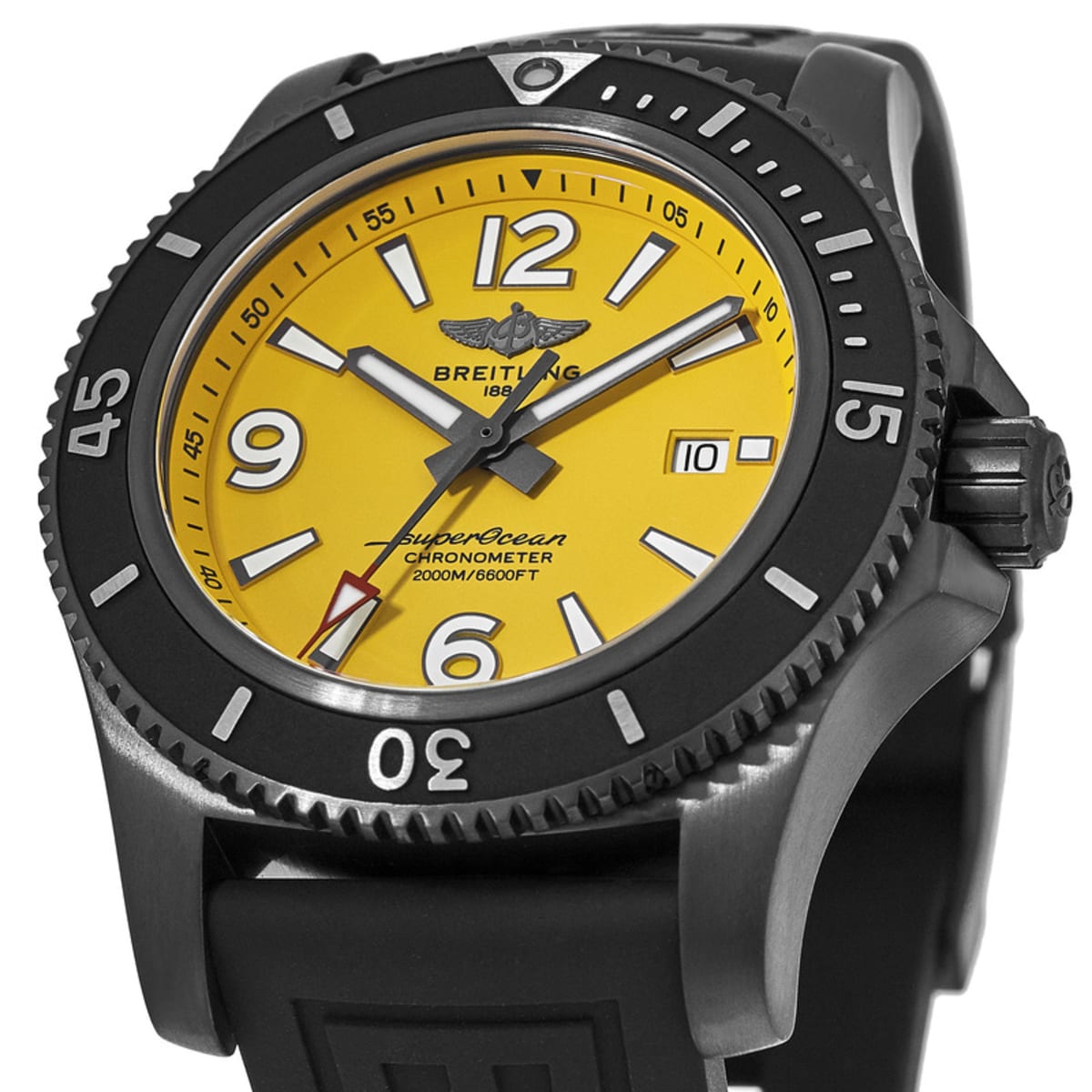 Breitling Superocean Automatic 46mm Yellow Dial Black Rubber Strap Watch for Men - M17368D71I1S1 Watches Breitling   
