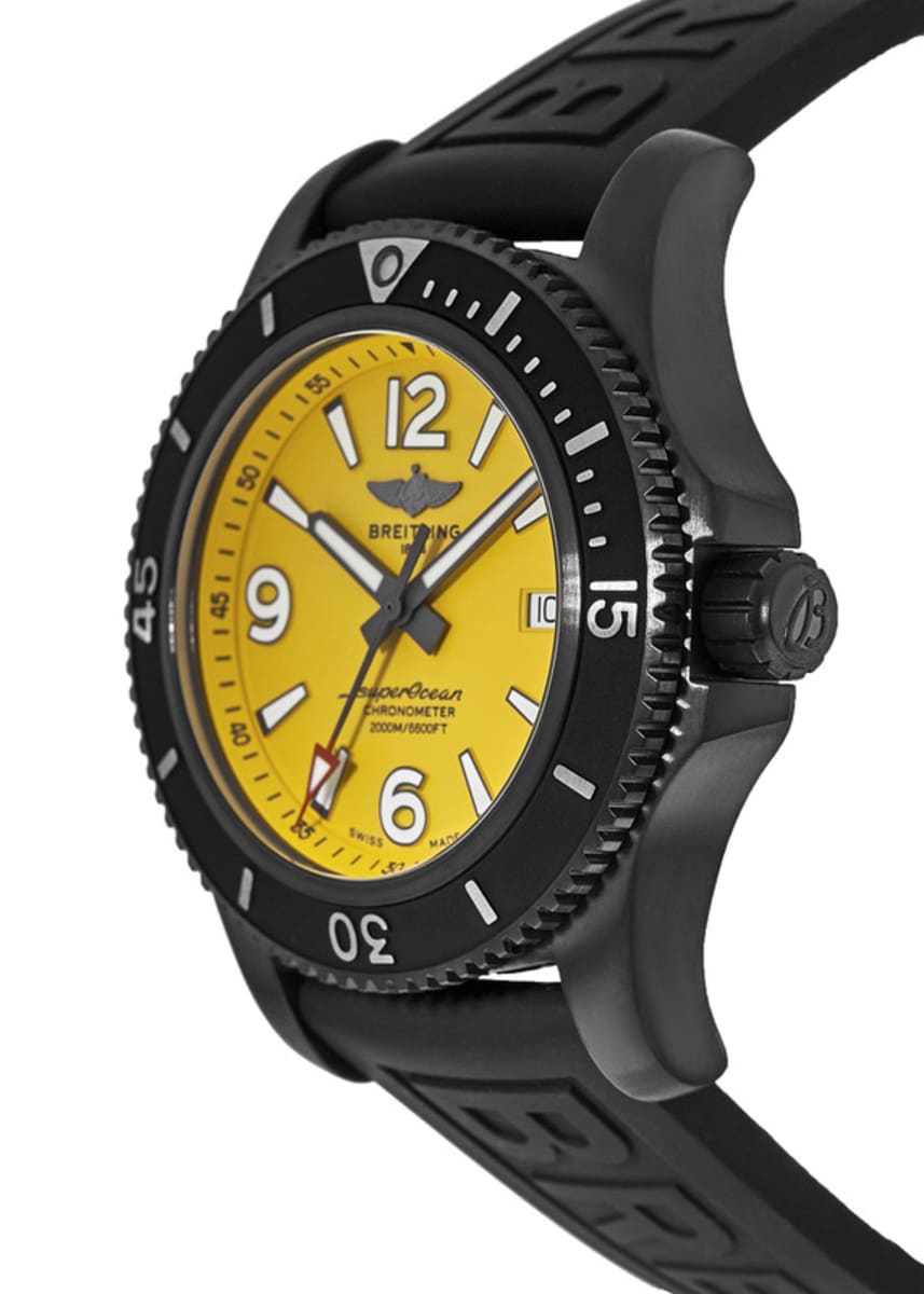 Breitling Superocean Automatic 46mm Yellow Dial Black Rubber Strap Watch for Men - M17368D71I1S1 Watches Breitling   