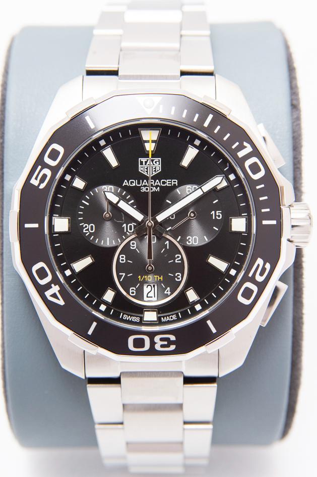 Tag Heuer Aquaracer Quartz Chronograph Black Dial Silver Steel Strap Watch for Men - CAY111A.BA0927 Watches Tag Heuer   