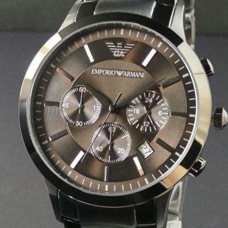 Emporio Armani Classic Chronograph Brown Dial Stainless Steel Gunmetal Strap Watch For Men - AR2454 Watches Emporio Armani   