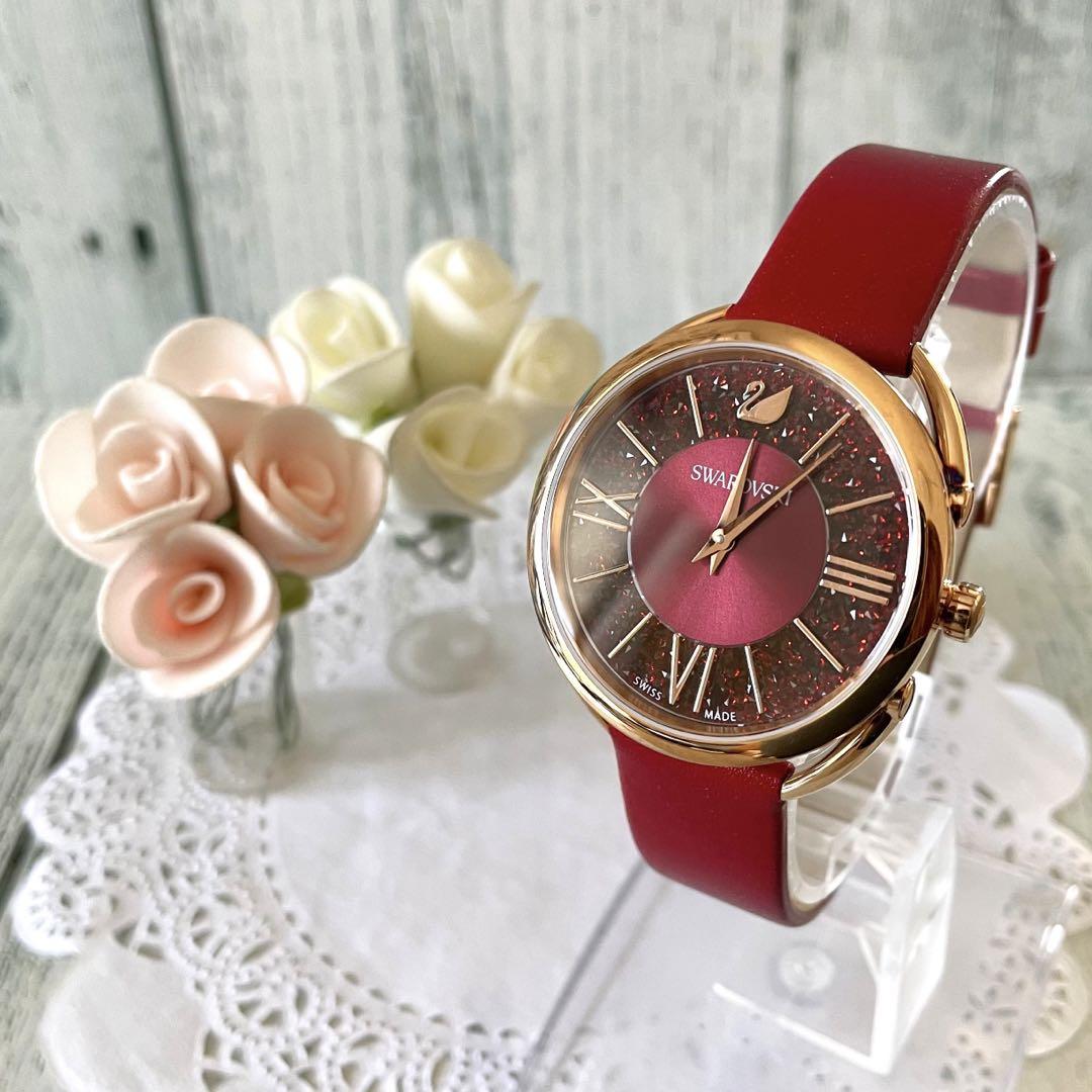 Swarovski Crystalline Hours Red Crystal Dial Red Leather Strap Watch for Women - 5295380 Watches Swarovski   