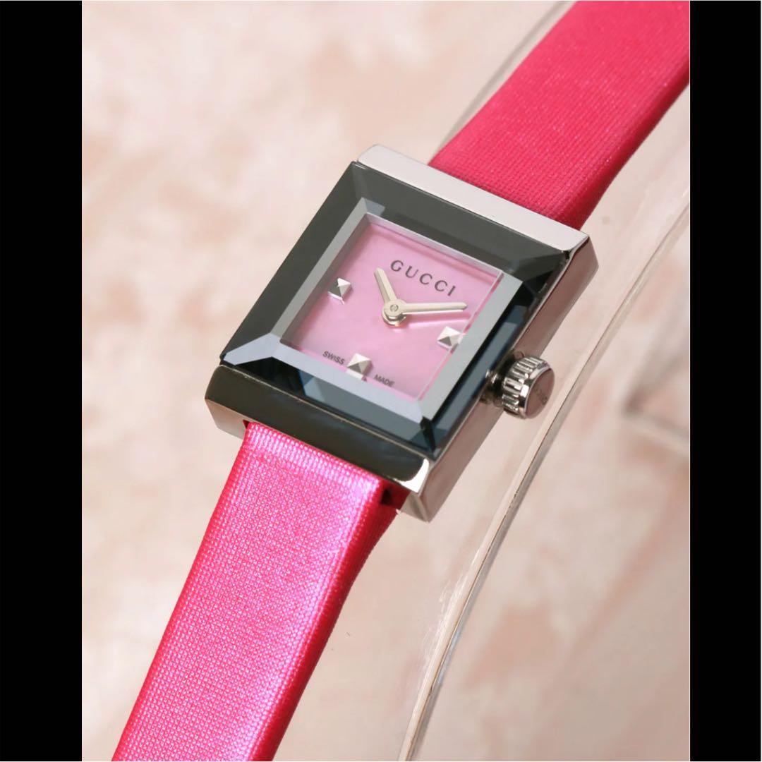 Gucci G-Frame Square Fuchsia Mother of Pearl Dial Fuchsia Leather Strap Watch For Women - YA128533 Watches Gucci   