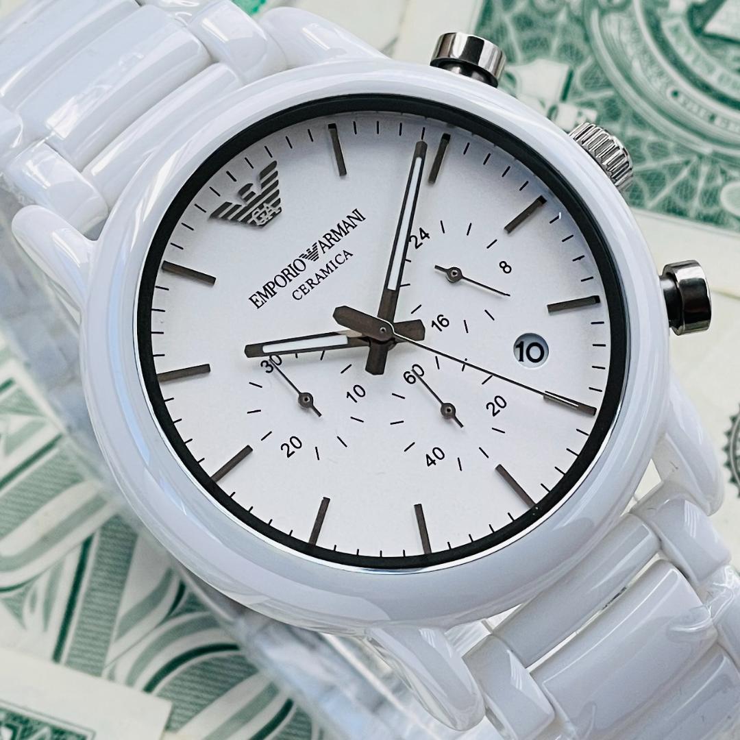 Emporio Armani Luigi Chronograph Ceramic White Dial White Ceramic Strap Watch For Men - AR1499 Watches Emporio Armani   