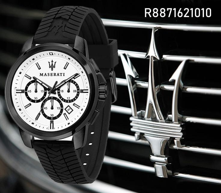 Maserati Successo 44mm White Dial Black Silicone Strap Watch For Men - R8871621010 Watches Maserati   