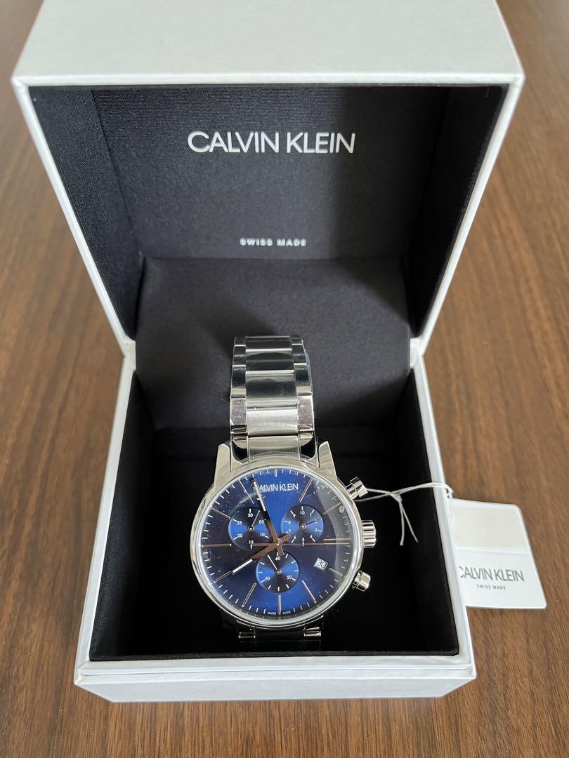 Calvin Klein City Chronograph Blue Dial Silver Steel Strap Watch for Men - K2G2714N Watches Calvin Klein   