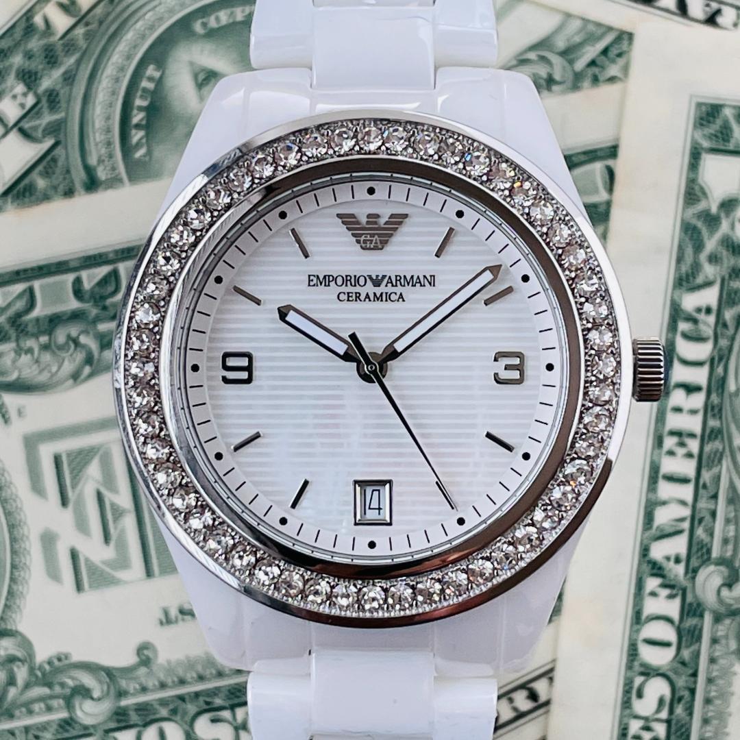 Emporio Armani Ceramica White Mother of Pearl Dial Stainless Steel Strap Watch For Women - AR1426 Watches Emporio Armani   