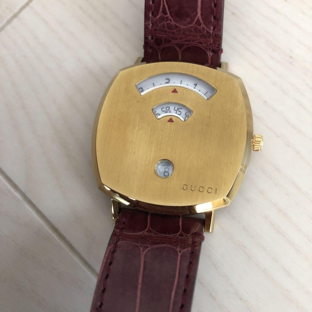 Gucci Grip Yellow Gold Dial Maroon Leather Strap Watch For Women - YA157405 Watches Gucci   