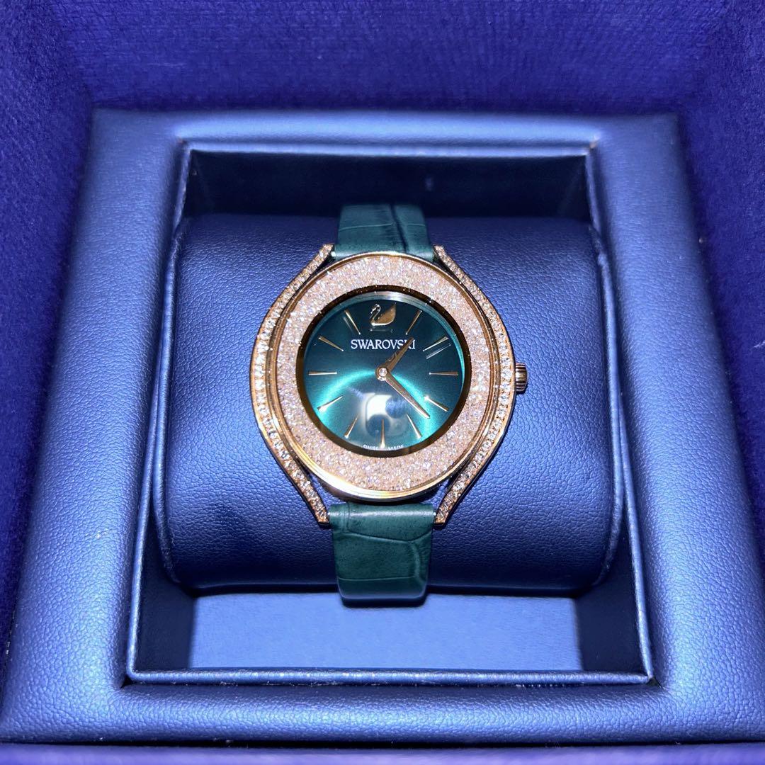 Swarovski Crystalline Aura Green Dial Green Leather Strap Watch for Women - 5644078 Watches Swarovski   