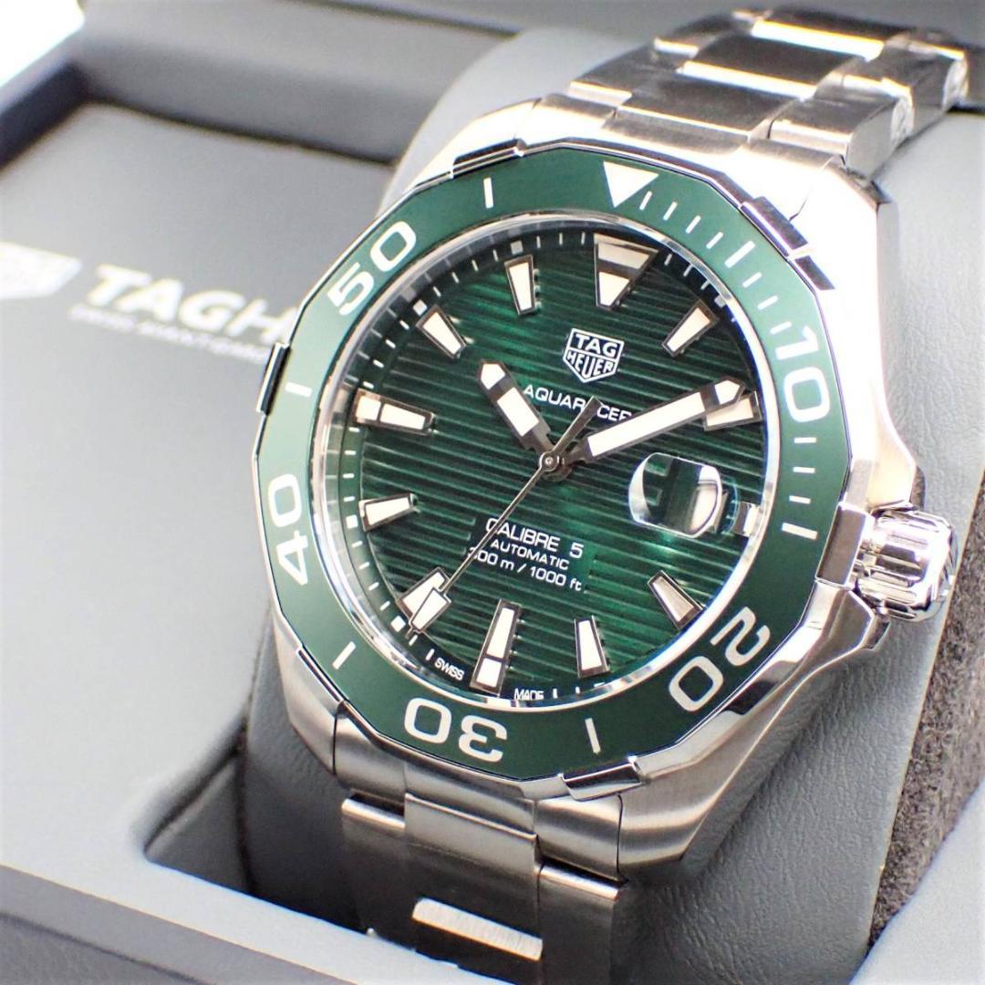 Tag Heuer Aquaracer Calibre 5 Green Dial Silver Steel Strap Watch for Men - WAY201S.BA0927 Watches Tag Heuer   