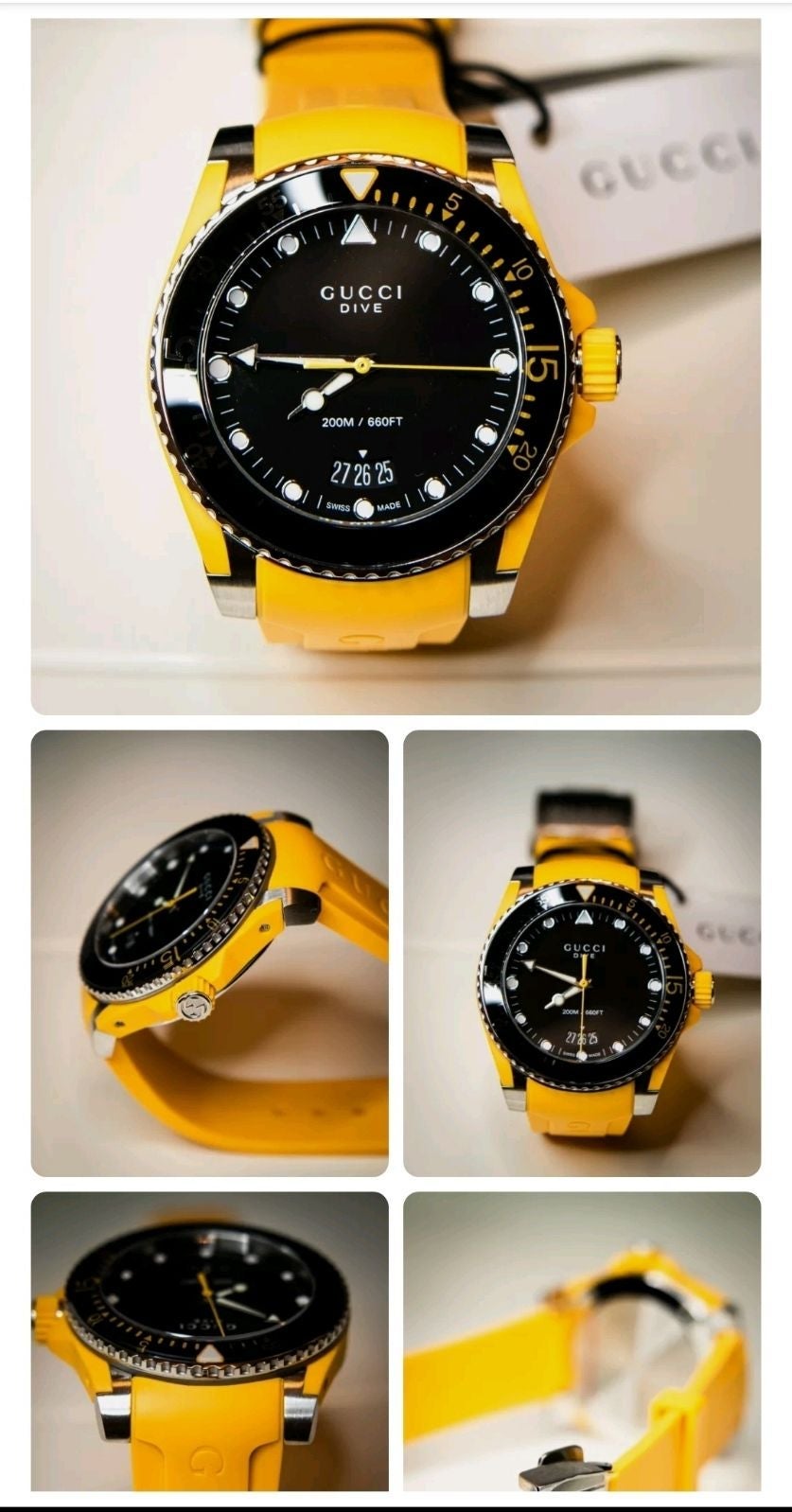 Gucci Dive Black Dial Yellow Rubber Strap Watch For Men - YA136319 Watches Gucci   