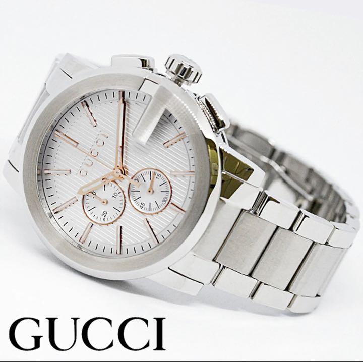 Gucci G Chrono Chronograph Silver Dial Silver Steel Strap Watch For Men - YA101201 Watches Gucci   