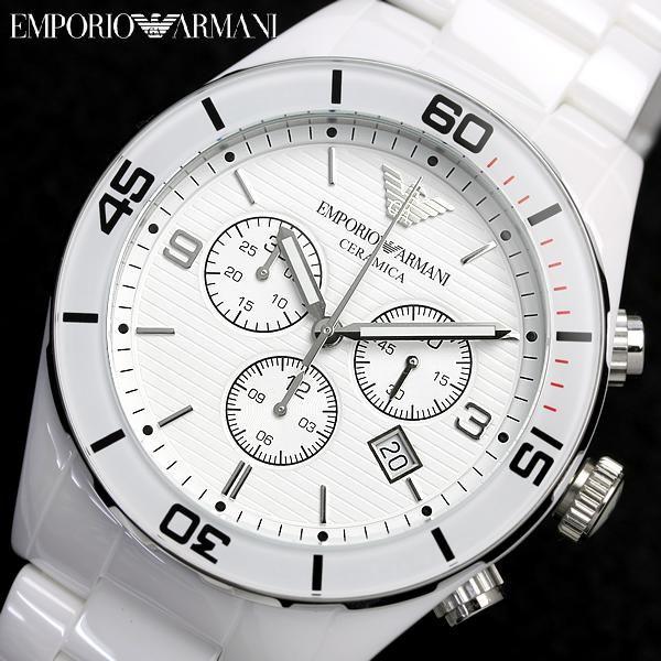 Emporio Armani Ceramic Chronograph White Dial White Ceramic Strap Watch For Men - AR1424 Watches Emporio Armani   