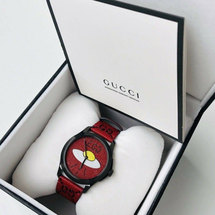 Gucci G Timeless Ghost UFO Red Dial Red Leather Strap Watch For Men - YA1264023 Watches Gucci   