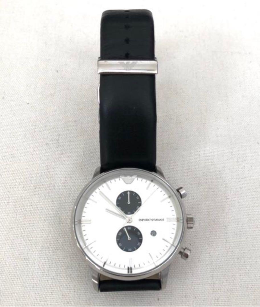 Emporio Armani Gianni White Dial Black Leather Strap Watch For Men - AR0385 Watches Emporio Armani   