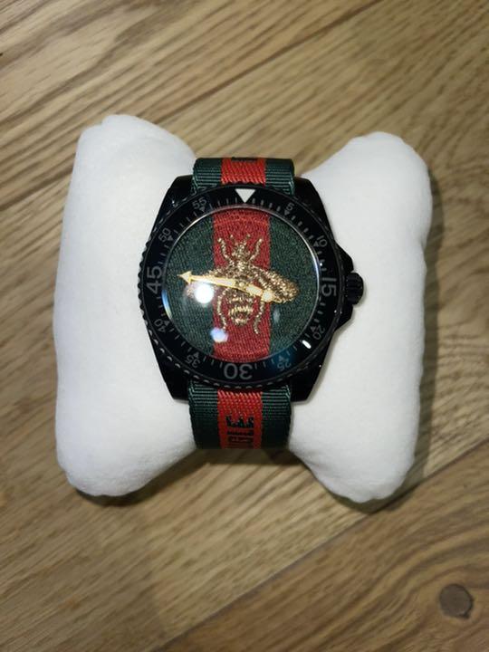 Gucci Dive Green & Red Dial Green & Red Nylon Strap Watch For Men - YA136216 Watches Gucci   