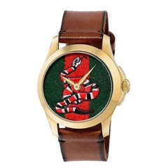 Gucci Le Marche Des Merveilles Green and Red Dial Brown Leather Strap Unisex Watch - YA1264012 Watches Gucci   
