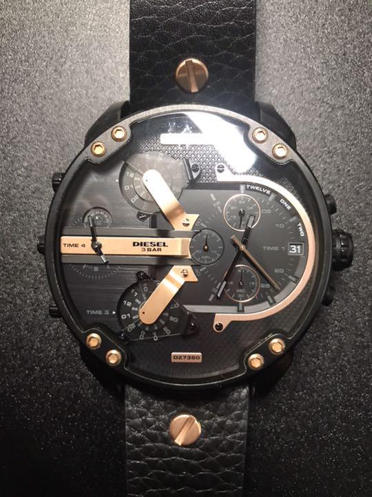 Diesel Mr Daddy 2.0 Black Dial Black Leather Strap Watch For Men - DZ7350 Watches Diesel   