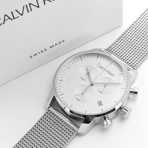 Calvin Klein City Chronograph White Dial Silver Mesh Bracelet Watch for Men - K2G27126 Watches Calvin Klein   