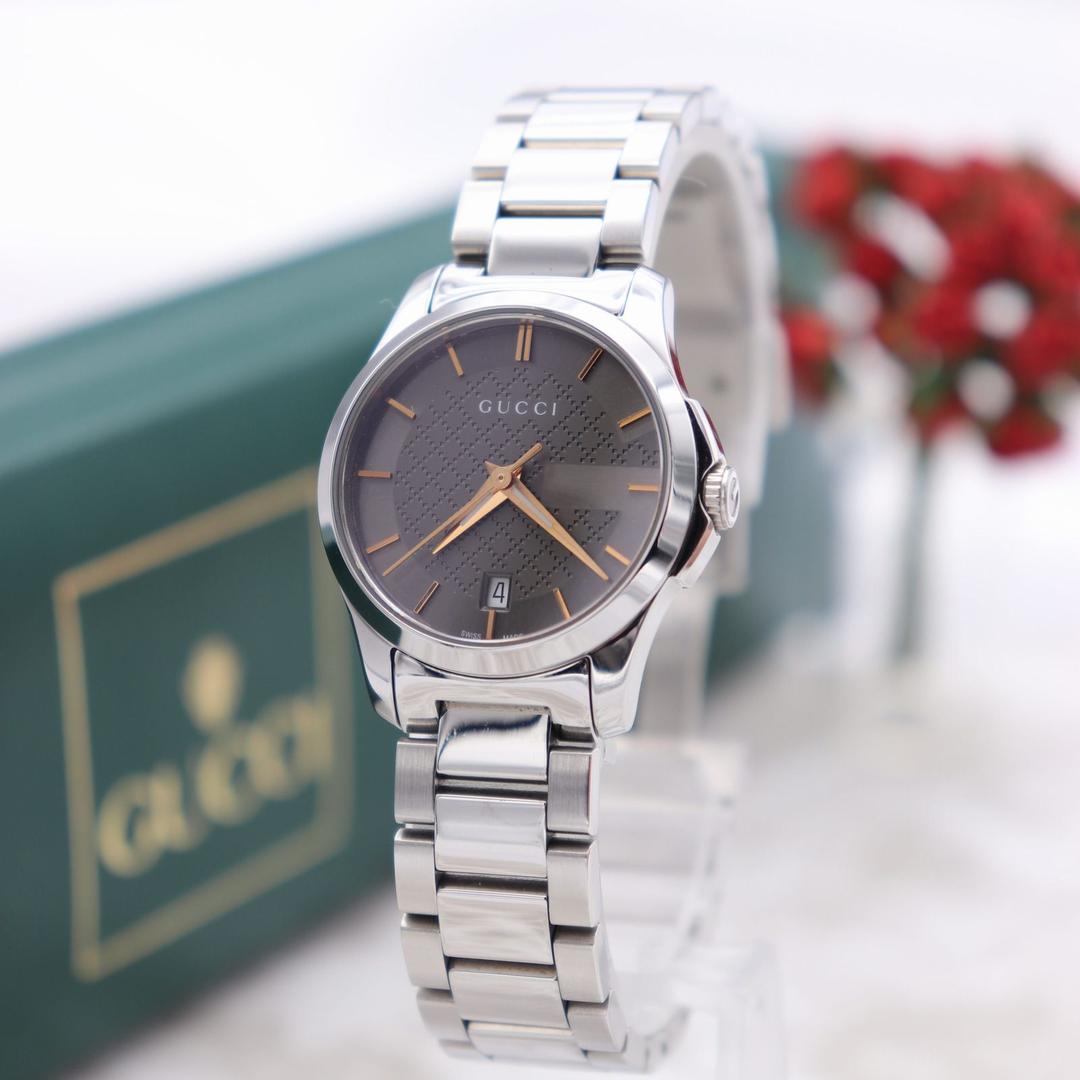 Gucci G Timeless Brown Dial Silver Steel Strap Watch For Women - YA126529 Watches Gucci   