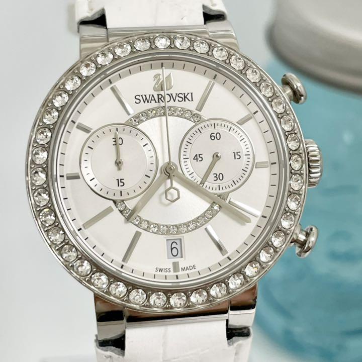 Swarovski Citra Sphere Chronograph White Dial White Leather Strap Watch for Women - 5027127 Watches Swarovski   