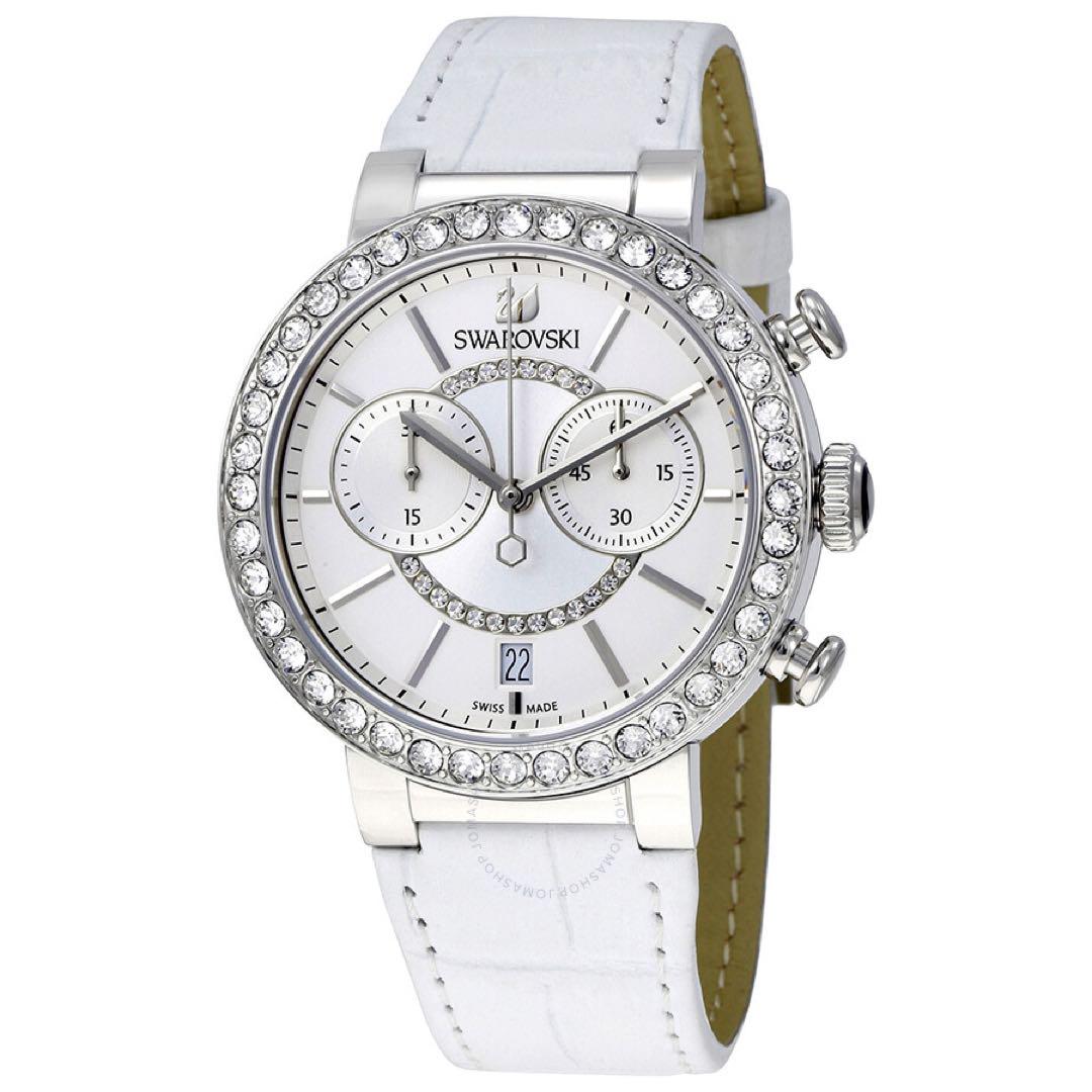 Swarovski Citra Sphere Chronograph White Dial White Leather Strap Watch for Women - 5027127 Watches Swarovski   