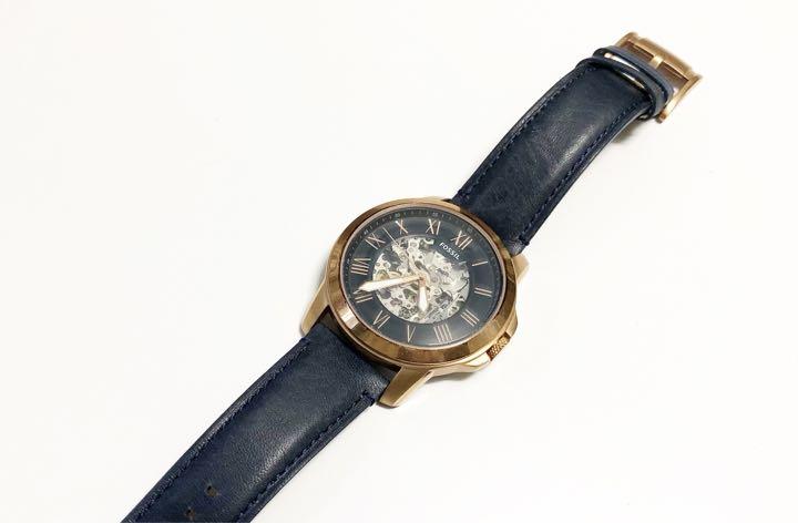 Fossil Grant Automatic Skeleton Navy Blue Dial Navy Blue Leather Strap Watch for Men - ME3102 Watches Fossil   