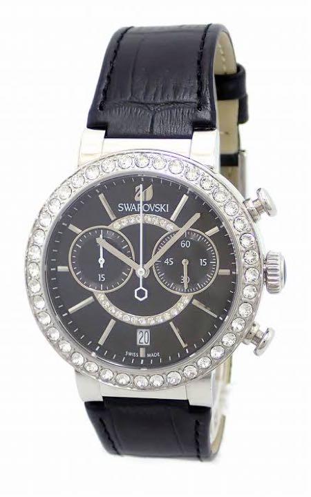 Swarovski Citra Sphere Chronograph Black Dial Black Leather Strap Watch for Women - 5027131 Watches Swarovski   