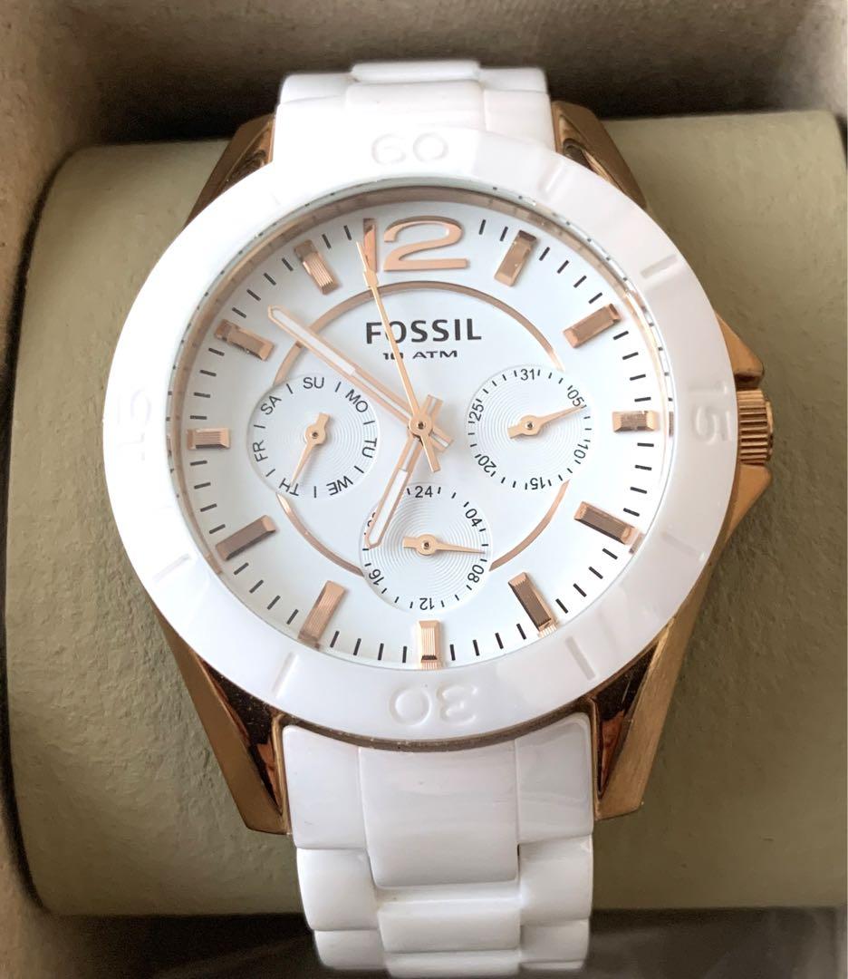 Fossil Ceramic Multifunction White Dial White Steel Strap Watch for Women - CE1006 Watches Fossil   