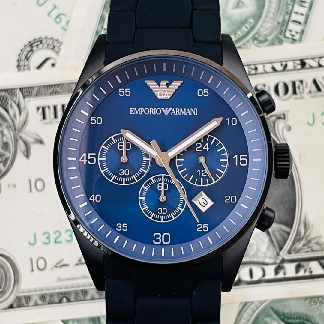 Emporio Armani Sportivo Chronograph Blue Dial Black Strap Watch For Men - AR5921 Watches Emporio Armani   