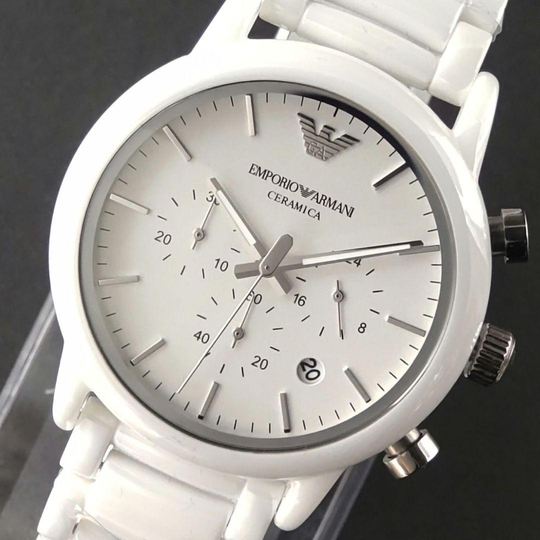 Emporio Armani Luigi Chronograph Ceramic White Dial White Ceramic Strap Watch For Men - AR1499 Watches Emporio Armani   