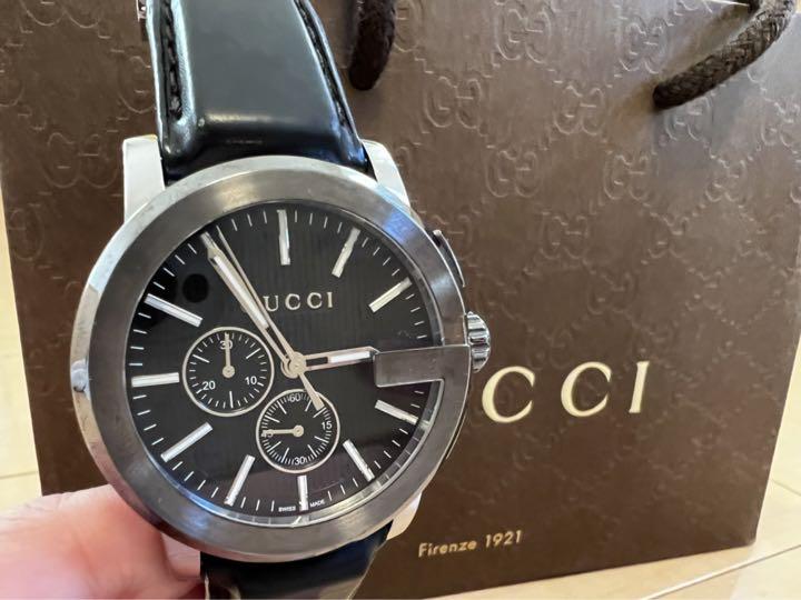 Gucci G Chrono Black Dial Black Leather Strap Watch For Men - YA101205 Watches Gucci   