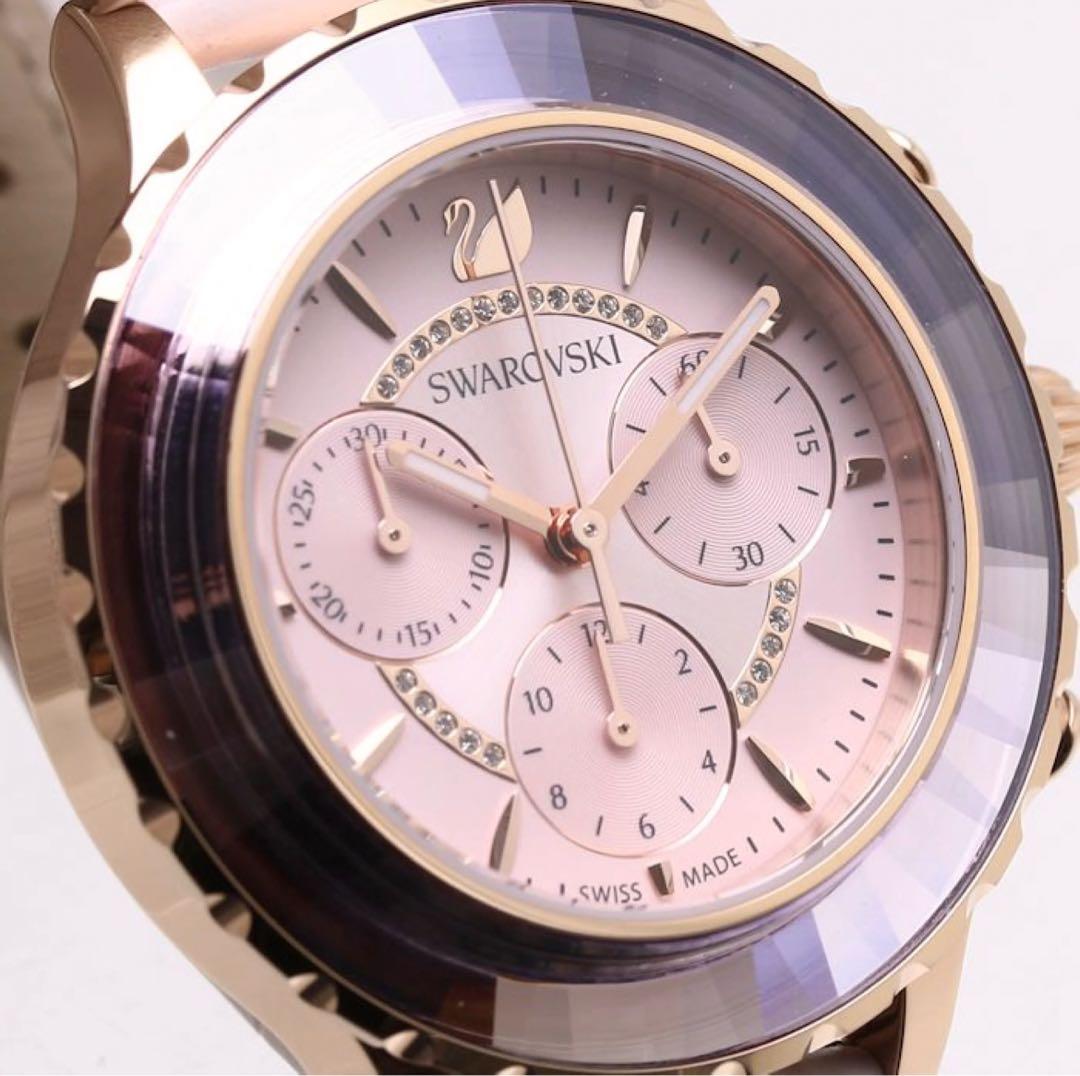 Swarovski Octea Lux Chrono Pink Dial Pink Leather Strap Watch for Women - 5452501 Watches Swarovski   