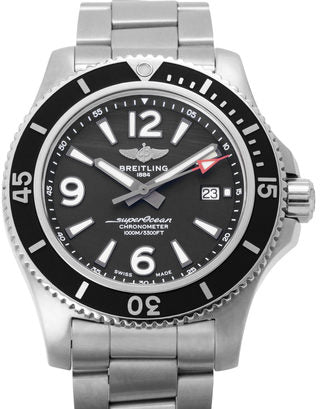 Breitling Superocean Automatic 44mm Black Dial Silver Steel Strap Watch for Men - A17367D71B1A1 Watches Breitling   