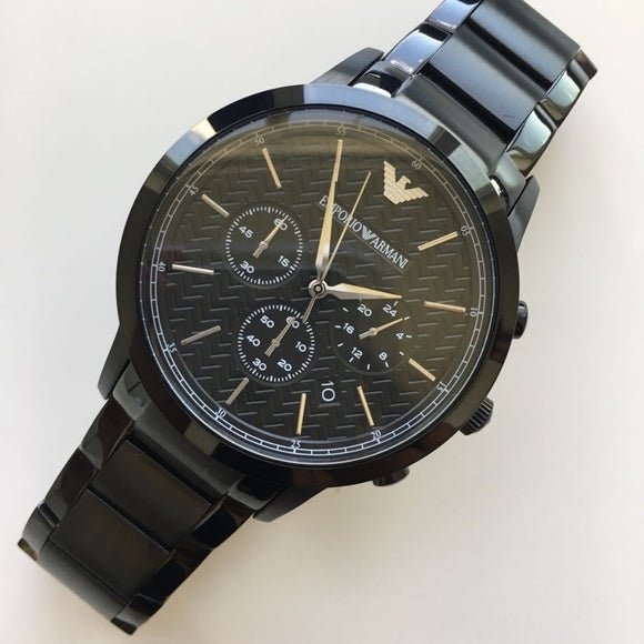 Emporio Armani Dress Chronograph Quartz Black Dial Black Stainless Steel Strap Watch For Men - AR2485 Watches Emporio Armani   