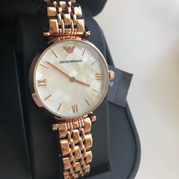 Emporio Armani Mother of Pearl Dial Rose Gold Stainless Steel Watch For Women - AR11110 Watches Emporio Armani   