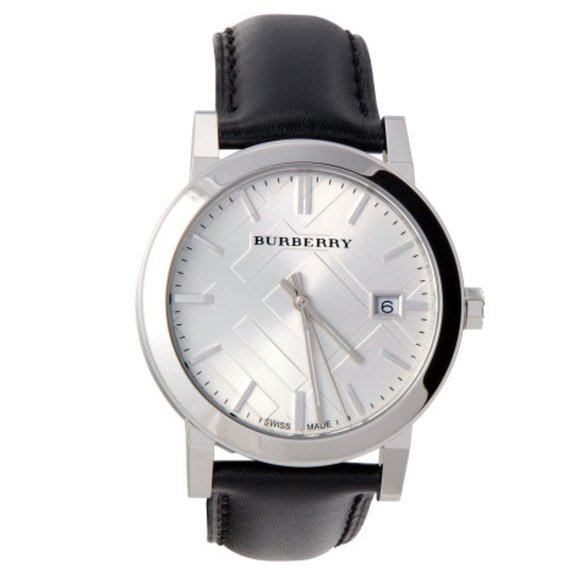 Burberry The City White Dial Black Leather Strap Watch for Men - BU9008 Watches Burberry   