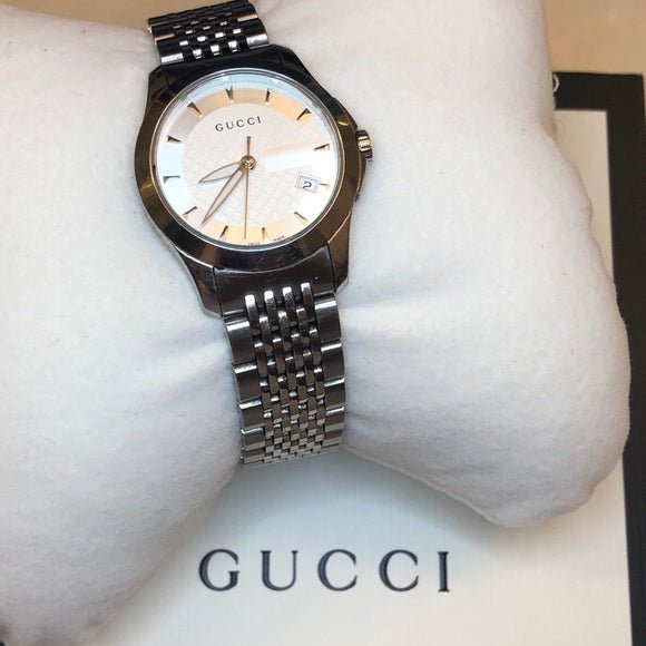 Gucci G Timeless Silver Dial Silver Steel Strap Watch For Men - YA126401 Watches Gucci   